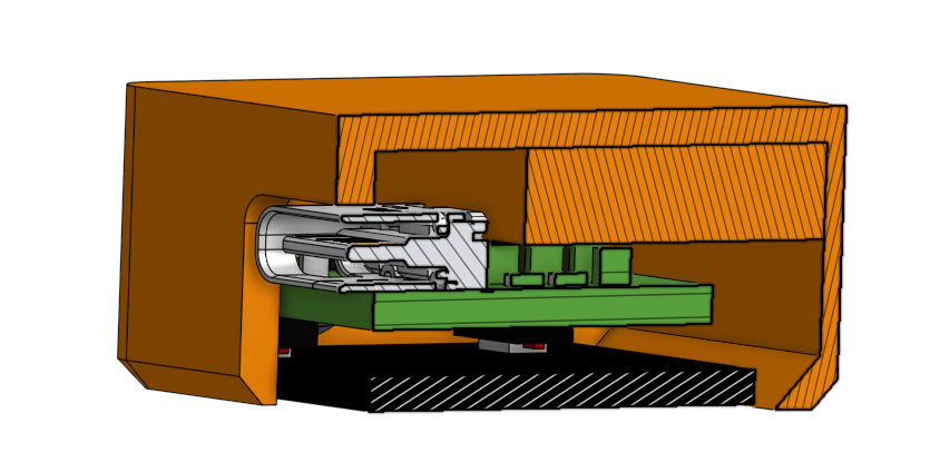 A CAD drawing showing an internal cross section view of the Electronic Magic Counter